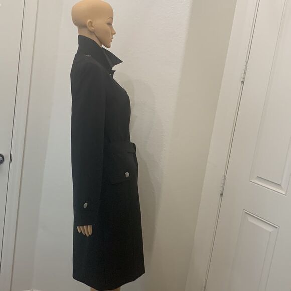Worthington Works Stretch Separates Size 8 Silver Button Front Black Trench Coat - Picture 5 of 15